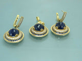 Turkish Handmade Jewelry 925 Sterling Silver Sapphire Stone Women's Earring & Pendant Jewelry Set
