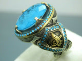 Turkish Handmade Jewelry 925 Sterling Silver Aquamarine Stone Men Ringss