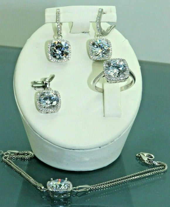 Turkish Handmade Jewelry 925 Sterling Silver Zircon Stone Women's Necklace, Earring, Bracelet & Ring Jewelry Set