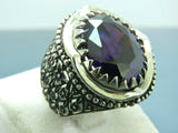 Turkish Handmade Jewelry 925 Sterling Silver Amethyst Stone Engraved Mens Rings