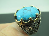 Turkish Handmade Jewelry 925 Sterling Silver Turquoise Stone Mens Rings