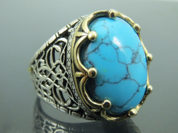 Size 13-1/2 Turquoise and Coral Men's ring by Alvery Smith 2L16F –  N8tiveArts.com