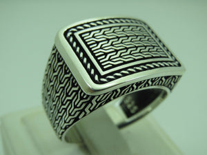 Turkish Handmade Jewelry 925 Sterling Silver Matting Design Men's Ring