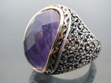 Turkish Handmade Jewelry 925 Sterling Silver Amethyst Stone Men's Rings