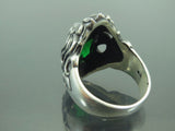 Turkish Handmade Jewelry 925 Sterling Silver Emerald Stone Lion Design Mens Rings