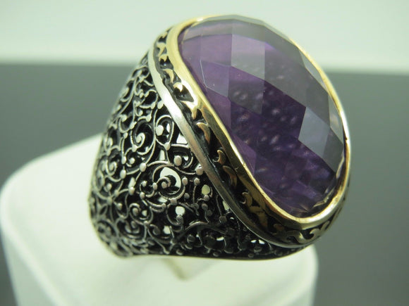 Turkish Handmade Jewelry 925 Sterling Silver Amethyst Stone Men's Rings