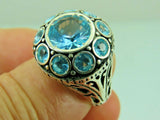 Turkish Handmade Jewelry 925 Sterling Silver Aquamarine Stone Mens Rings