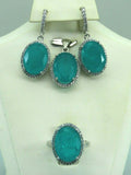 Turkish Handmade Jewelry 925 Sterling Silver Green Zircon Stone Women's Necklace, Earring & Ring Jewelry Set