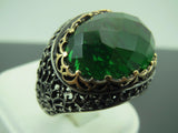 Turkish Handmade Jewelry 925 Sterling Silver Emerald Stone Mens Rings