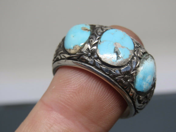 Turkish Handmade Jewelry 925 Sterling Silver Turquoise Stone Mens Rings