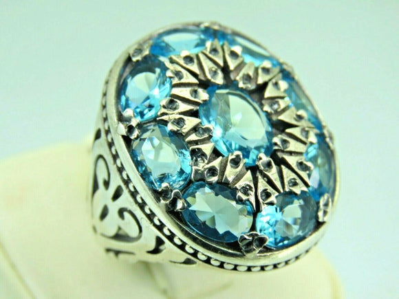 Turkish Handmade Jewelry 925 Sterling Silver Aquamarine Stone Engraved Mens Rings