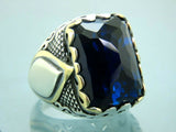 Turkish Handmade Jewelry 925 Sterling Silver Sapphire Stone Mens Rings