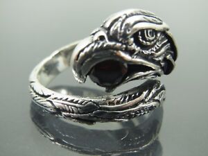 Turkish Handmade Jewelry 925 Sterling Silver Ruby Stone Eagle Design Men Ring