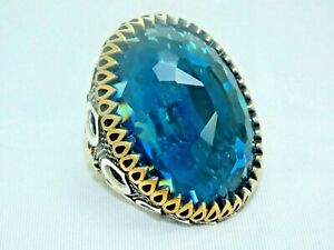 Turkish Handmade Jewelry 925 Sterling Silver Aquamarine Stone Men's Rings