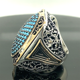 Turkish Handmade Jewelry 925 Sterling Silver Turquoise Stone Mens Rings
