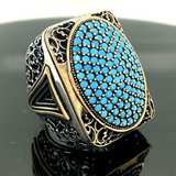 Turkish Handmade Jewelry 925 Sterling Silver Turquoise Stone Mens Rings