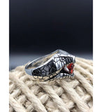 SOLID 925 STERLING SILVER MENS JEWELRY SUBLIM RED RUBY SNAKE MEN'S RING
