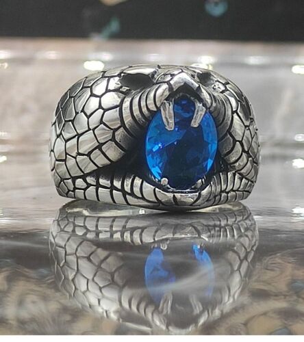 SOLID 925 STERLING SILVER MENS JEWELRY SUBLIM BLUE SAPPHIRE SNAKE MEN'S RING