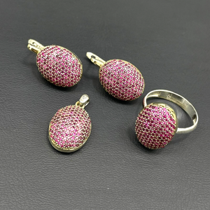 Turkish Handmade Jewelry 925 Sterling Silver Ruby Women's Earrings, Pendant & Ring Jewelry Set