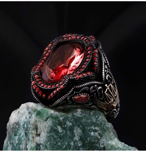 SOLID 925 STERLING SILVER MENS JEWELRY SUBLIME RED RUBY MEN'S RING