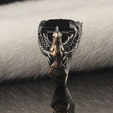 SOLID 925 STERLING SILVER MENS JEWELRY BLACK ONYX EAGLE MEN'S RING