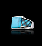 SOLID 925 STERLING SILVER MEN'S JEWELRY SUBLIME BLUE TURQUOISE MEN'S RING