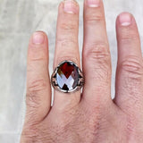 925 STERLING SILVER MENS JEWELRY FACATED RED RUBY EAGLE MEN'S RING