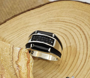 SOLID 925 STERLING SILVER MENS JEWELRY BAGUETTE CUT BLACK ONYX MEN'S RING