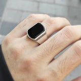 SOLID 925 STERLING SILVER MENS JEWELRY SUBLIME YEMEN BLACK ONYX MEN'S RING