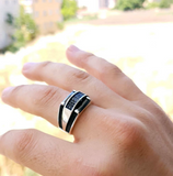 SOLID 925 STERLING SILVER MENS JEWELRY BAGUETTE CUT BLACK ONYX MEN'S RING